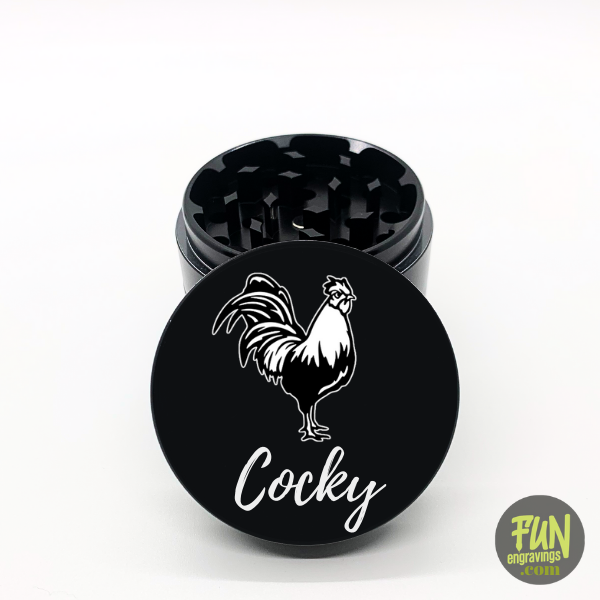 Cocky Rooster Laser Engraved Herb Grinder - Image 2