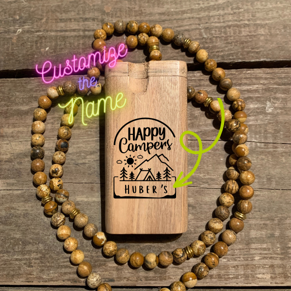 Happy Camper Custom Last Name Laser Engraved Wood Dugout